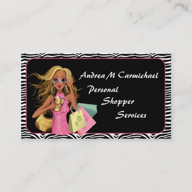Personal Shopper Zebra Print Business Card (Front)