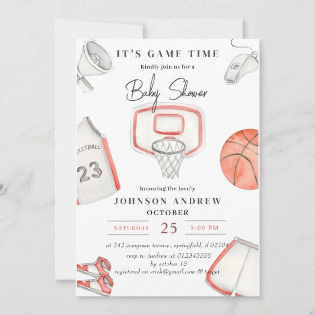 Personal Simple Basketball Baby Shower party Invitation (Front)