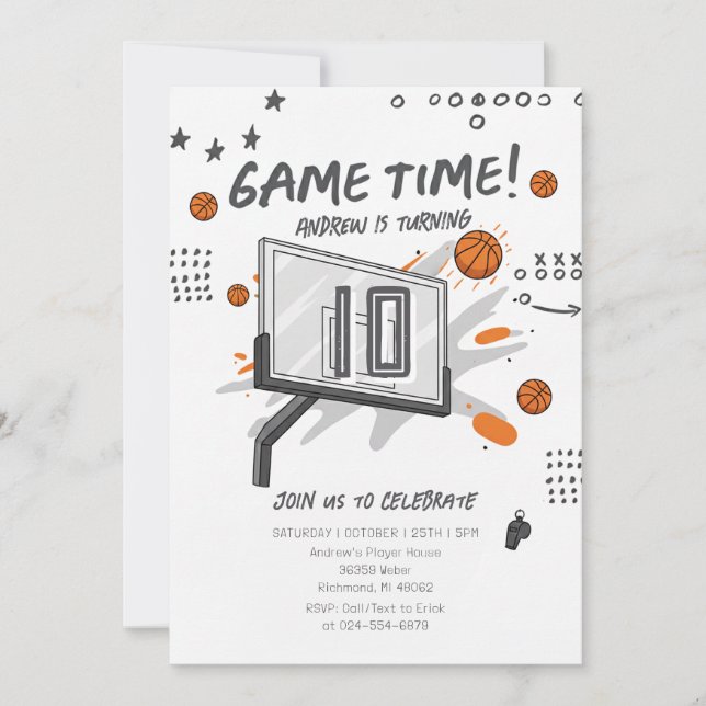 Personal Simple Basketball Birthday Invitation (Front)