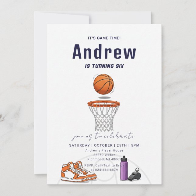 Personal Simple Basketball Birthday party Invitation (Front)