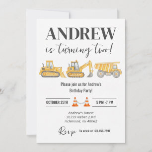 Personal Simple Modern Construction Birthday Invitation