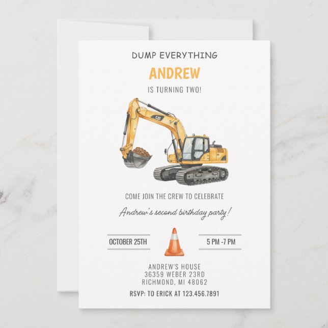Personal Simple Modern Construction Birthday Invitation (Front)