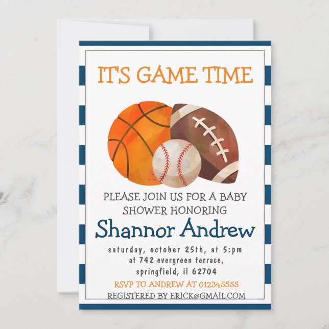 Personal Simple Sports Baby Shower Invitation (Front)