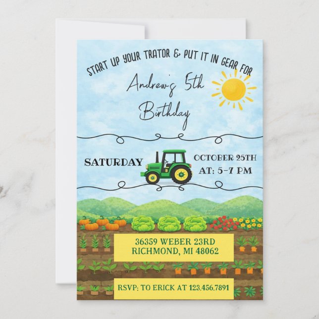 Personal simple Tractor Farm Birthday Invitation (Front)
