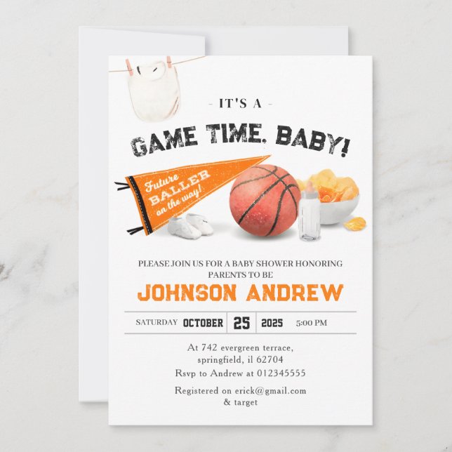 Personal Slam Dunk Basketball Baby Shower  Invitation (Front)
