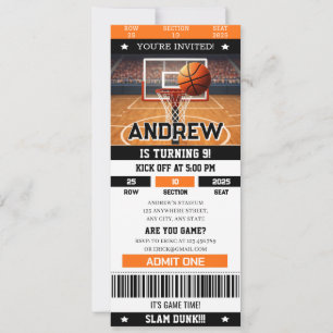 Personal Slam Dunk Birthday Bash Sports Ticket  Invitation