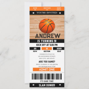 Personal Slam Dunk Birthday Bash Sports Ticket  Invitation