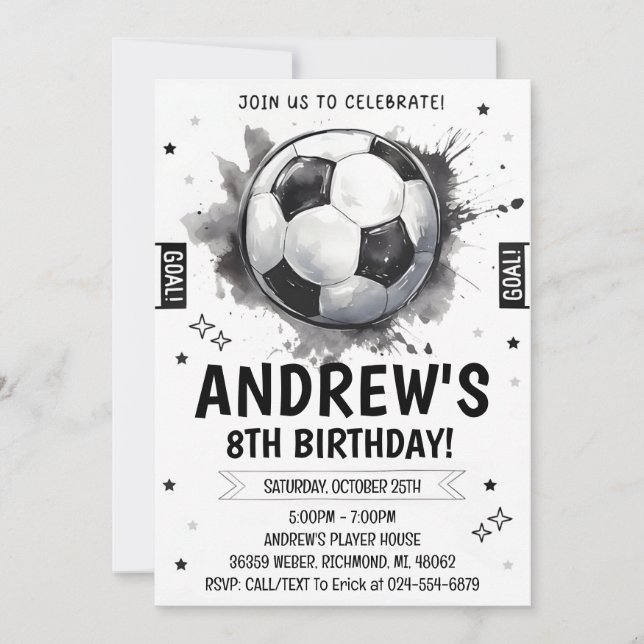 Personal Soccer Birthday Invitation (Front)