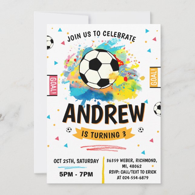 Personal Soccer Birthday Party Invitation (Front)