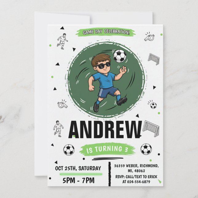 Personal Soccer Birthday Party Invitation (Front)