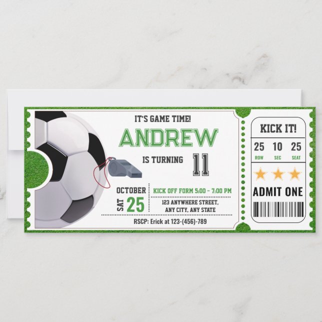Personal Soccer Game Ticket Party Invitation (Front)