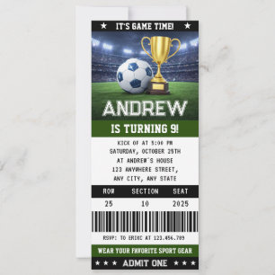 Personal Soccer Ticket Birthday Decorations Party Invitation