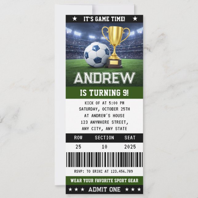 Personal Soccer Ticket Birthday Decorations Party Invitation (Front)