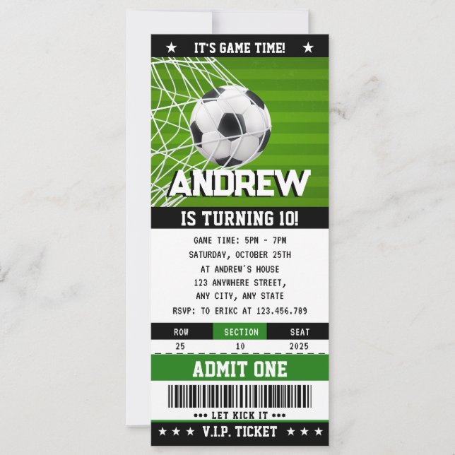 Personal Soccer Ticket Birthday sport  Invitation (Front)