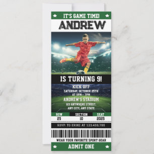 Personal Soccer Ticket Birthday with Photo Invitation