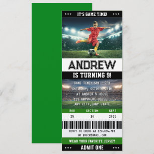 Personal Soccer Ticket Team Club Birthday  Invitation