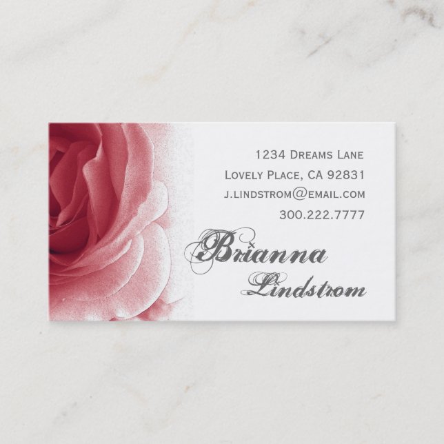 Personal Soft Red Floral Rose Template Business Card (Front)