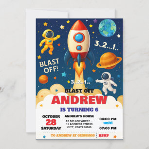Personal Space Boy Astronaut Outet Birthday  Invitation