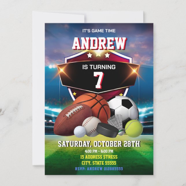 Personal Sport Birthday Printable Invitation (Front)