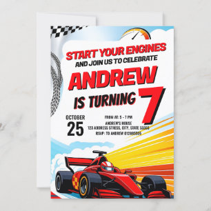 Personal Sport Race Car Birthday party boys Invitation