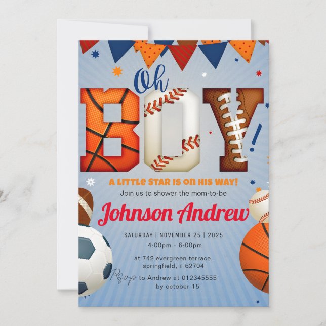 Personal Sports All-Star Baby Shower Colour Invitation (Front)