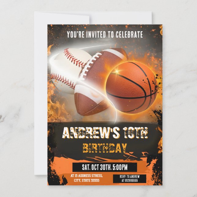 Personal Sports Birthday Printable All Sport Invitation (Front)