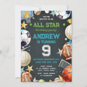 Personal Sports Birthday Printable Invitation