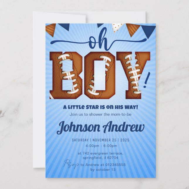 Personal Sports Football Baby Shower Invitation (Front)