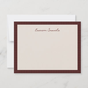 Personal stationery with name and red check frame card