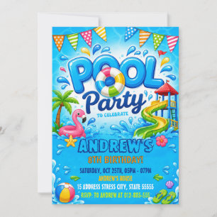 Personal Summer Splash Waterslide Birthday Invitation