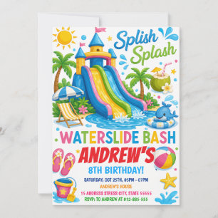 Personal Summer Summer Pool Waterslide Birthday Invitation
