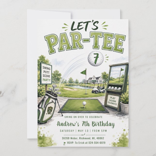 Personal Swing By Golf Birthday Invitation (Front)