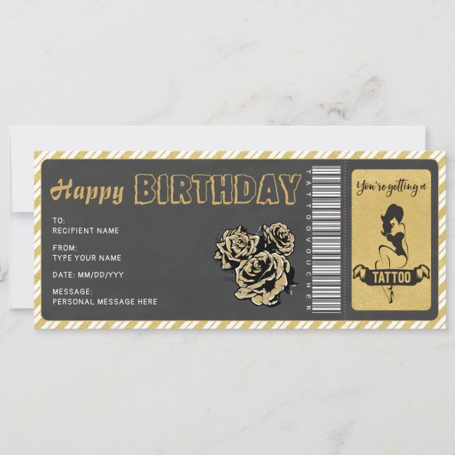 Personal Tattoo Gift Voucher Ticket Invitation (Front)