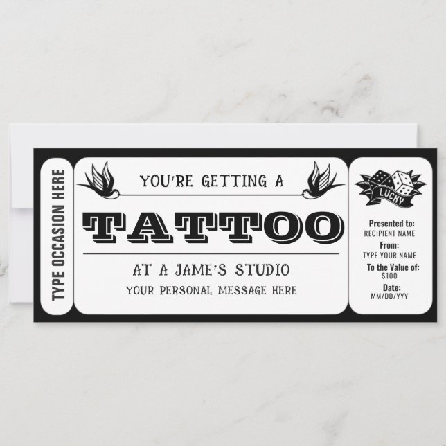 Personal Tattoo Ticket Gift Certificate Template (Front)