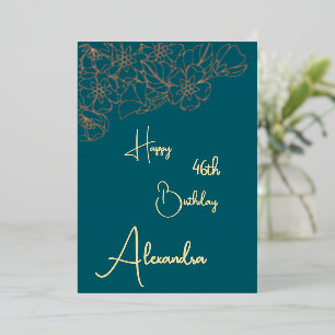 Personal Teal & Gold Named & Aged Birthday Card