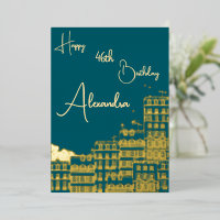 Personal Teal & Gold Named & Aged Birthday Card