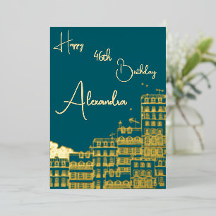 Personal Teal & Gold Named & Aged Birthday Card