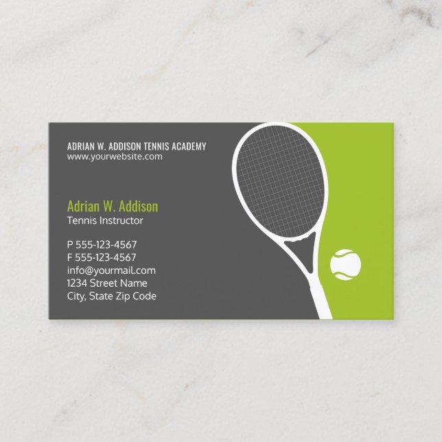 Personal Tennis Coach Instructor Club Appointment Card (Front)