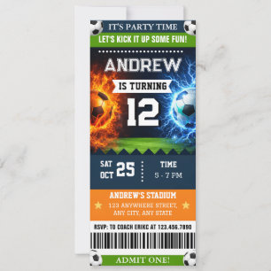 Personal Ticket Soccer Birthday Invitation for boy