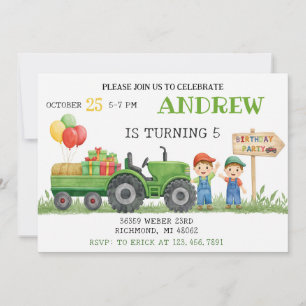 Personal Tractor Birthday Invitation