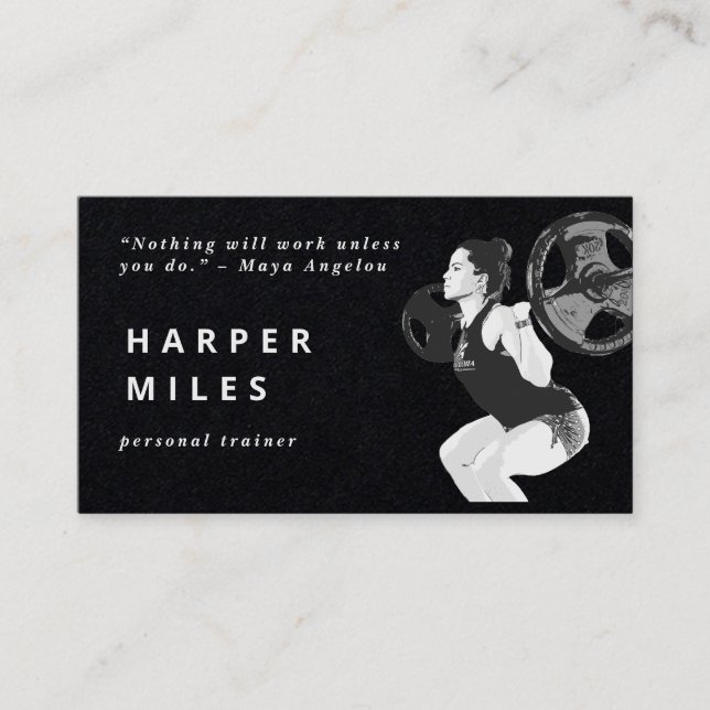 personal trainer black and white business card (Front)