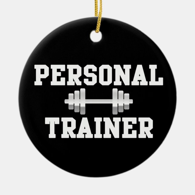 Personal Trainer Black and White Dumbell Training Ceramic Tree Decoration (Front)