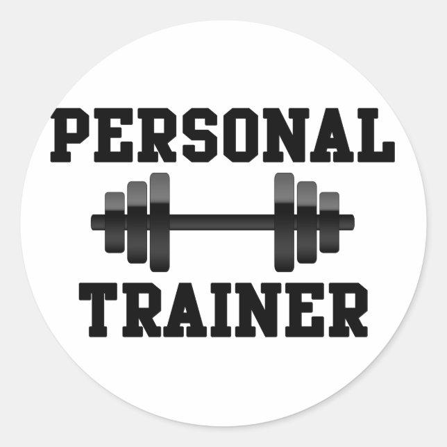 Personal Trainer Black and White Dumbell Training Classic Round Sticker (Front)