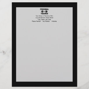 Personal Trainer Black and White Dumbell Training Letterhead Template