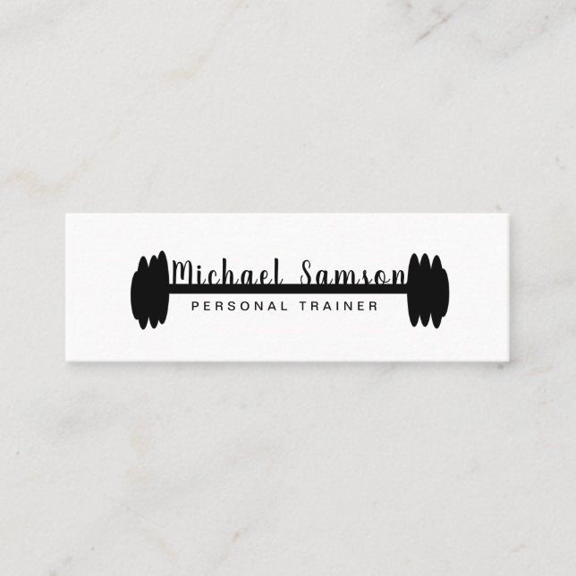 Personal Trainer Black White Weights Mini Business Card (Front)