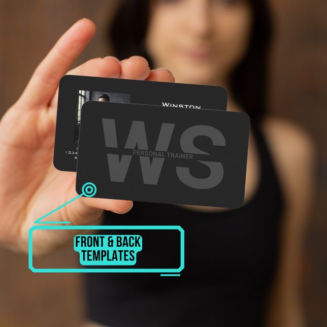 Personal Trainer Black with Initials Business Card (Please enjoy our business card)