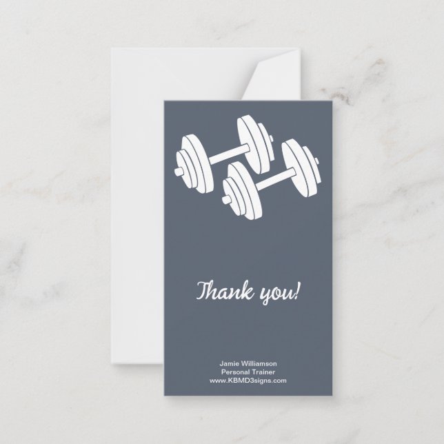 Personal Trainer Dumbbell Portrait Thank You Card (Front)