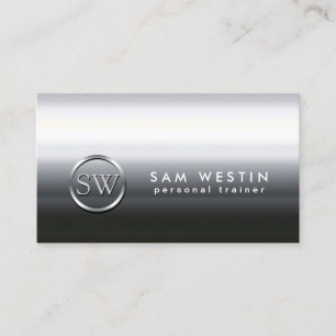 Personal Trainer Faux Chrome Monogram Business Card