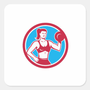 Personal Trainer Female Lifting Dumbbell Circle Square Sticker