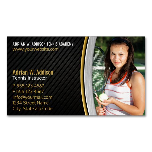 Personal Trainer Fitness Instructor Tennis Coach Magnetic Business Card (Front)